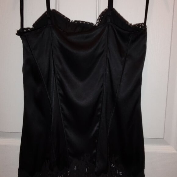 WHITE HOUSE BLACK MARKET SILK BUSTIER CAMISOLE EYELASH LACE THIN STRAPS BLACK XS - Picture 1 of 9